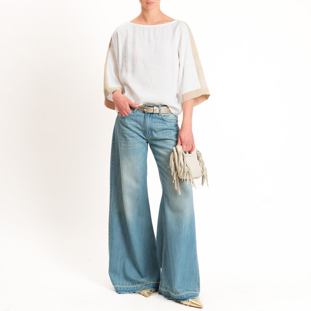 Tensione in-Blusa over bicolore - panna/sabbia