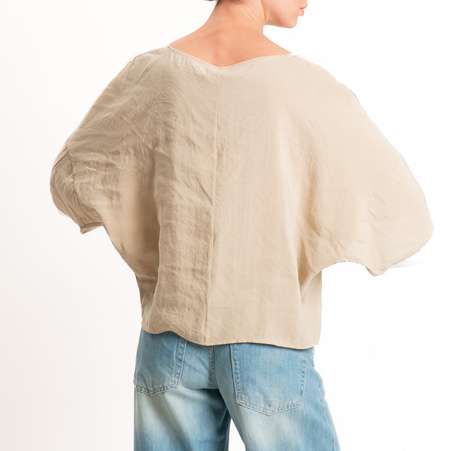 Tensione in-Blusa over bicolore - sabbia/panna