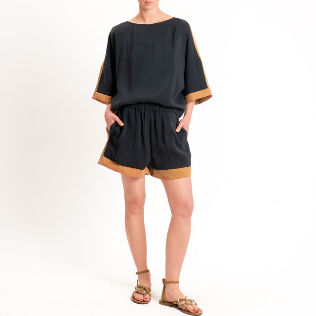 Tensione in-Shorts bicolore elastico in vita - nero/camel