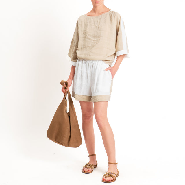 Tensione in-Shorts bicolore elastico in vita - panna/sabbia