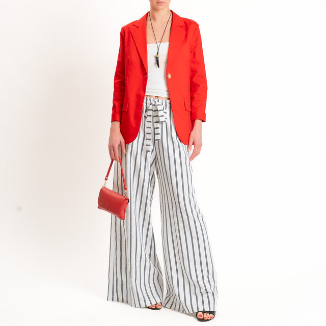 Tensione in-Pantalone wide leg a righe elastico in vita - bianco/nero
