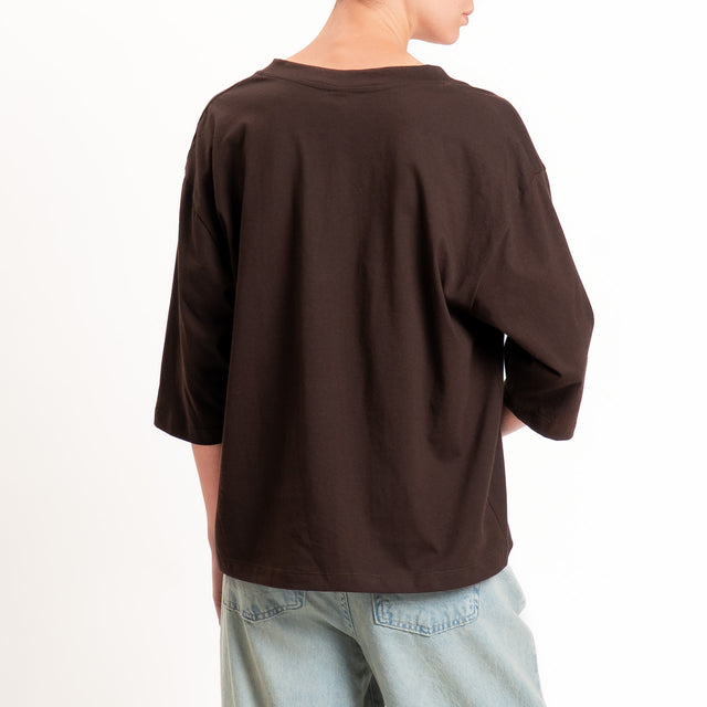 Tensione in-T-shirt scollo v manica 3/4 - cioccolato