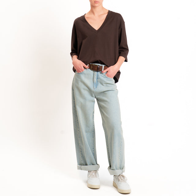 Tensione in-T-shirt scollo v manica 3/4 - cioccolato