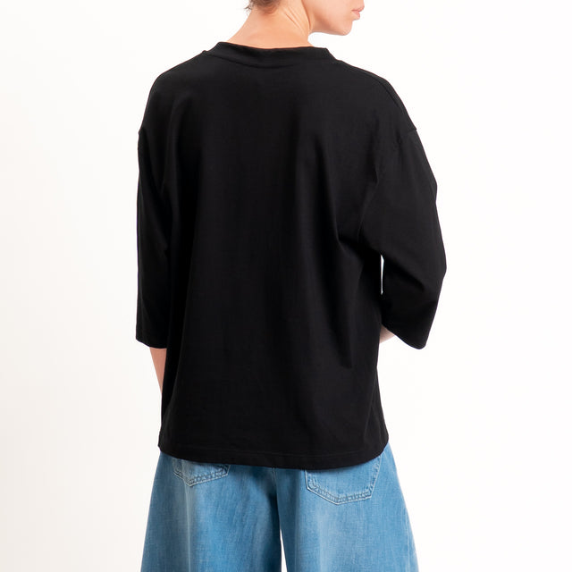 Tensione in-T-shirt scollo v manica 3/4 - nero