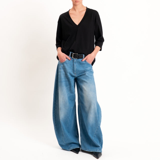 Tensione in-T-shirt scollo v manica 3/4 - nero