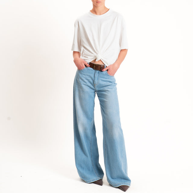 Tensione in-T-shirt girocollo con nodo - panna