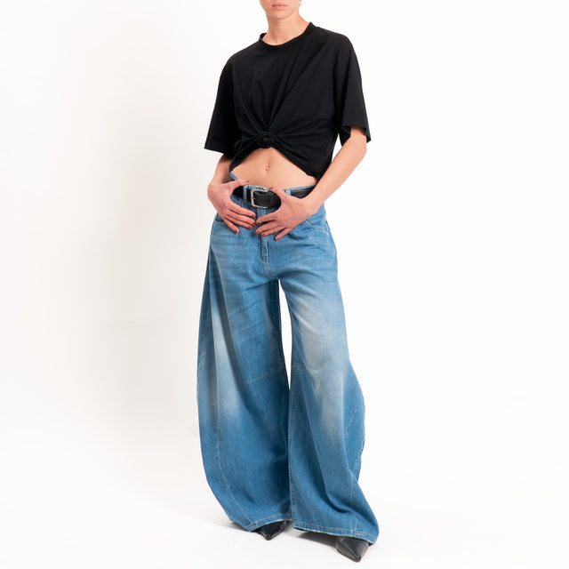 Tensione in-T-shirt girocollo con nodo - nero