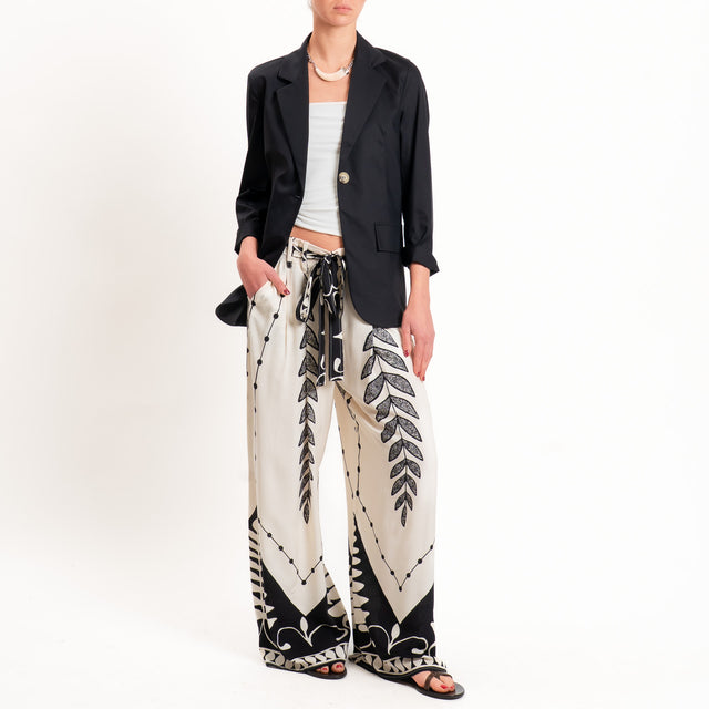 Tensione in-Pantalone fantasia con cintura - burro/nero