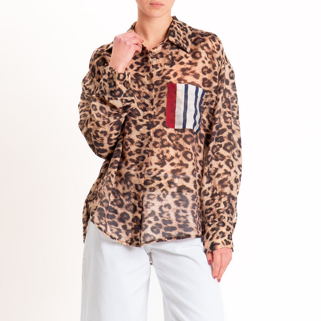 Tensione in-Camicia animalier mussola di lyocell - maculato/rosso/blu