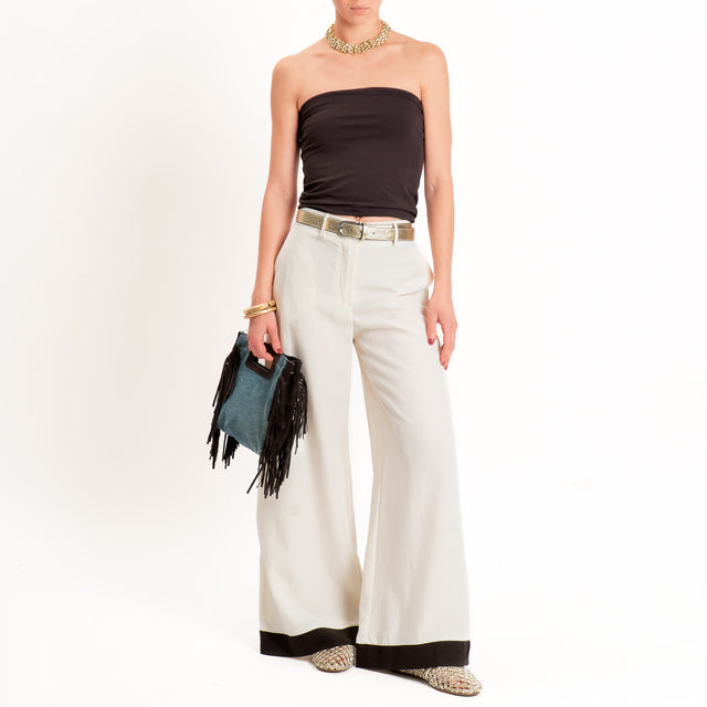 Tensione in-Pantalone wide leg bicolore - panna/moro
