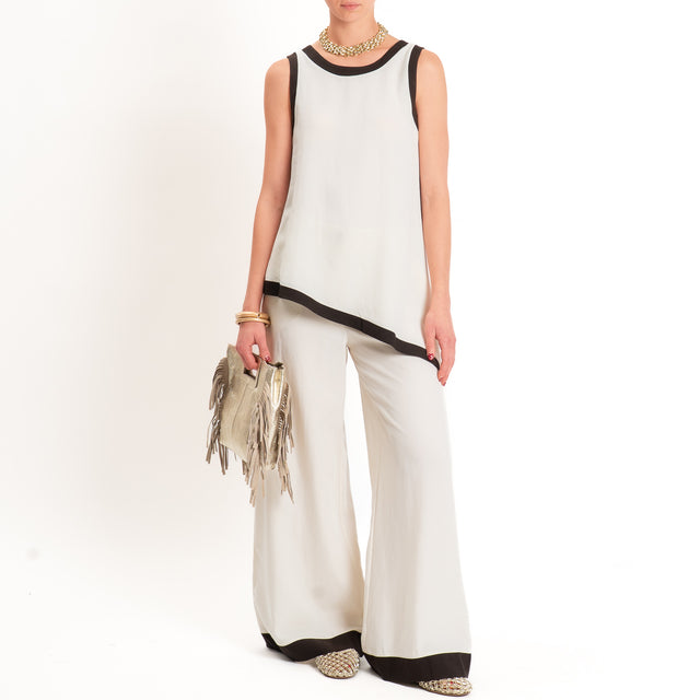 Tensione in-Pantalone wide leg bicolore - panna/moro