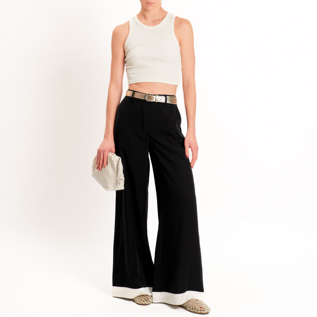 Tensione in-Pantalone wide leg bicolore - nero/panna