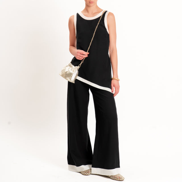 Tensione in-Pantalone wide leg bicolore - nero/panna