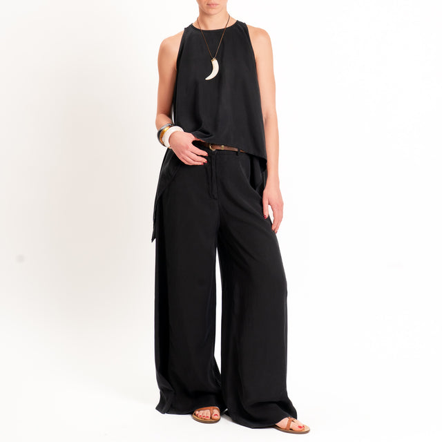 Tensione in-Top tencel spacchi laterali - nero
