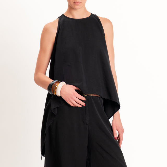 Tensione in-Top tencel spacchi laterali - nero