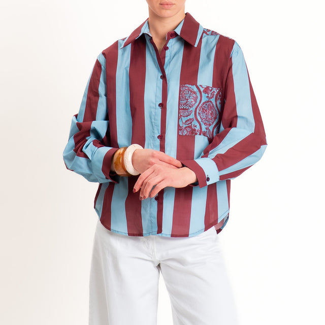 Tensione in-Camicia mussola a righe fantasia - india/celeste