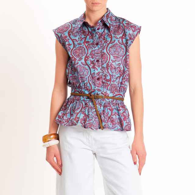 Tensione in-Camicia smanicata mussola fantasia - india/celeste