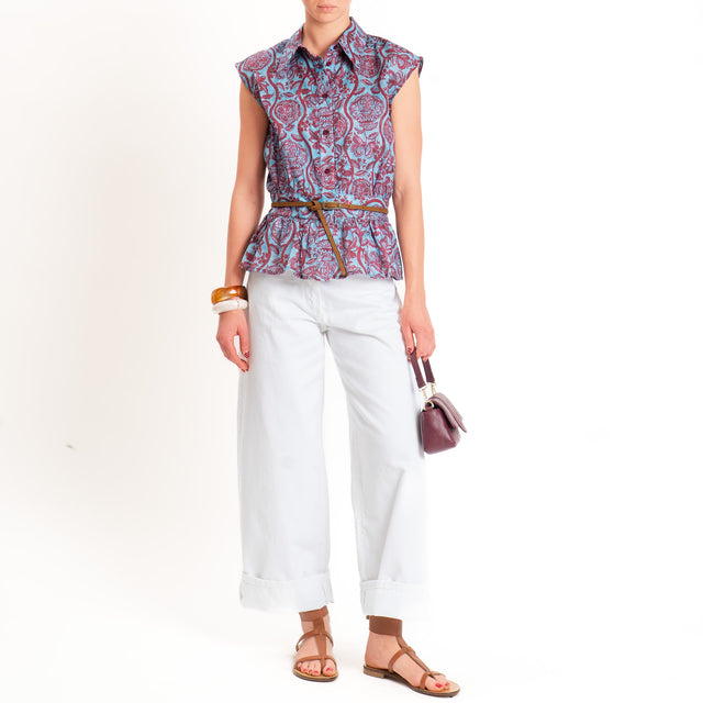 Tensione in-Camicia smanicata mussola fantasia - india/celeste