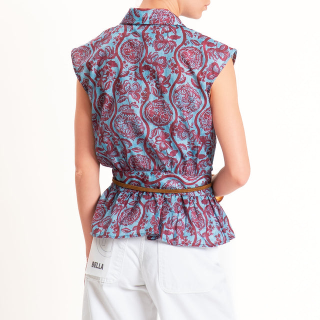 Tensione in-Camicia smanicata mussola fantasia - india/celeste