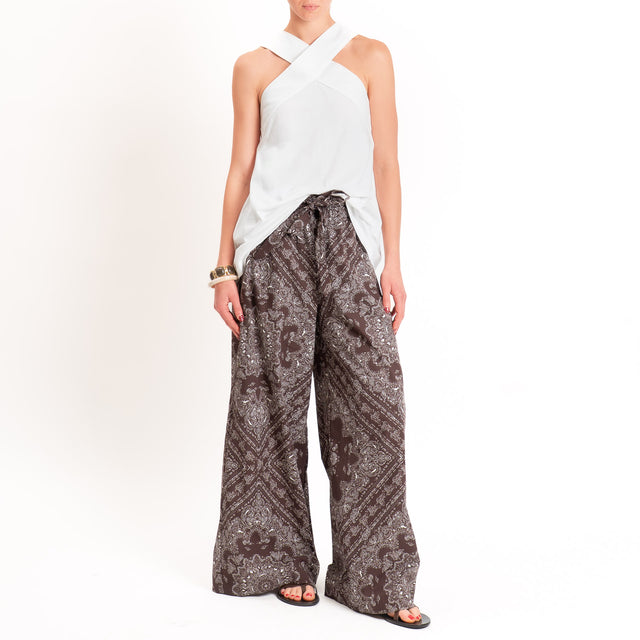 Tensione in-Pantalone fantasia bandana con elastico in vita - moro
