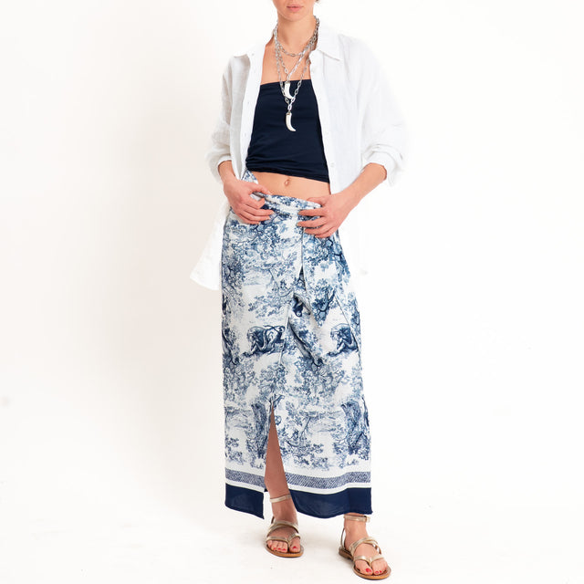 Tensione in-Gonna pareo fantasia toile de jouy - blu/latte