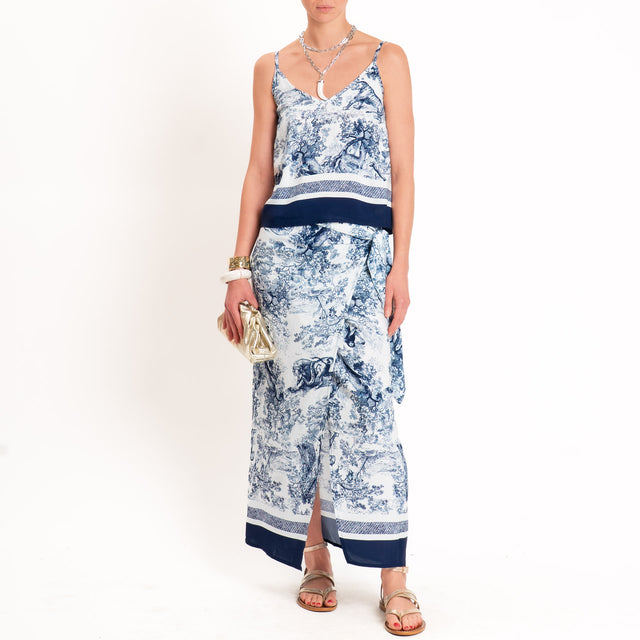Tensione in-Gonna pareo fantasia toile de jouy - blu/latte