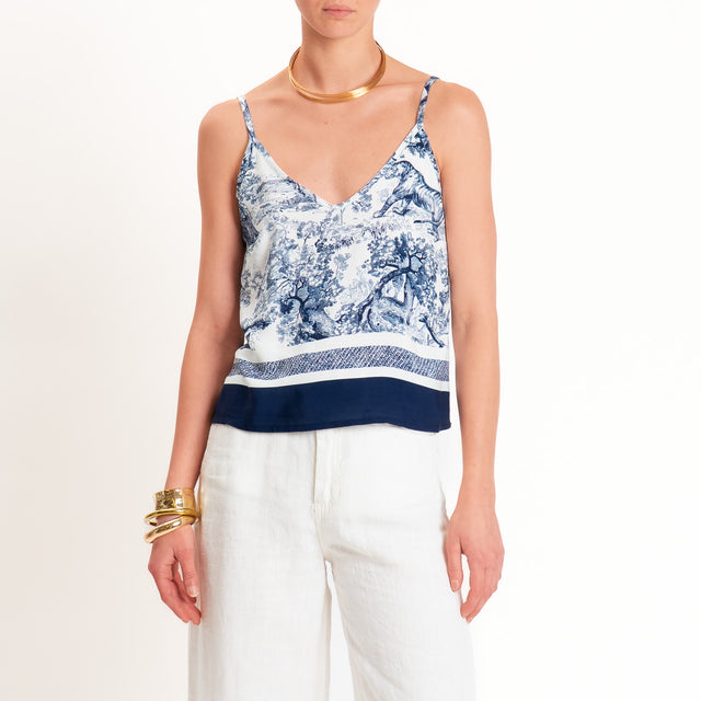Tensione in-Top fantasia toile de jouy bretelle regolabili - blu/latte