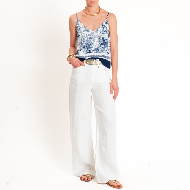Tensione in-Top fantasia toile de jouy bretelle regolabili - blu/latte