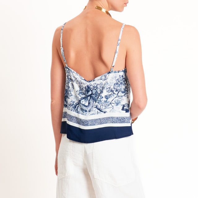 Tensione in-Top fantasia toile de jouy bretelle regolabili - blu/latte