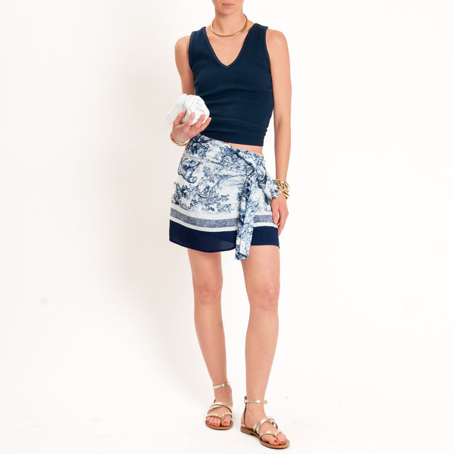Tensione in-Minigonna pareo fantasia toile de jouy - blu/latte