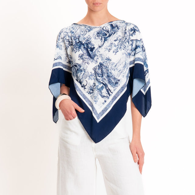 Tensione in-Poncho fantasia toile de jouy - blu/latte