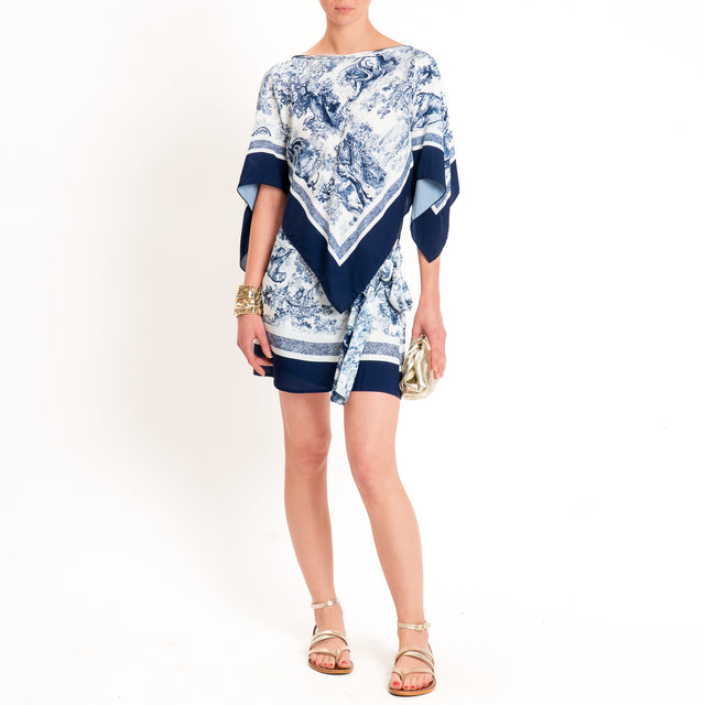 Tensione in-Poncho fantasia toile de jouy - blu/latte