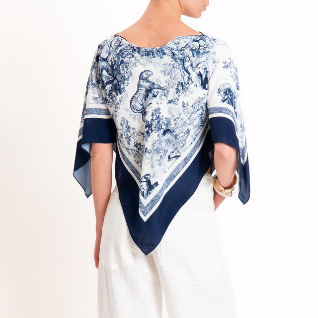 Tensione in-Poncho fantasia toile de jouy - blu/latte