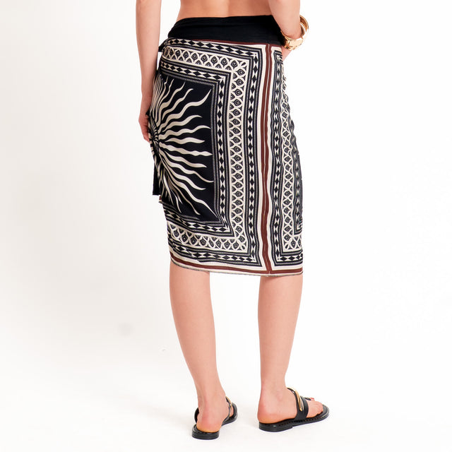 Tensione in-Gonna midi pareo fantasia optical - nero/burro/choco