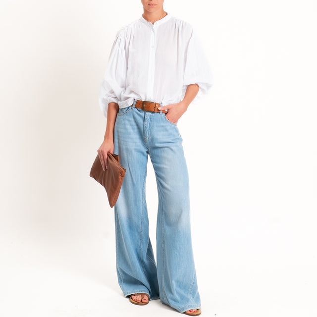 Tensione in-Camicia in mussola collo coreana - bianco