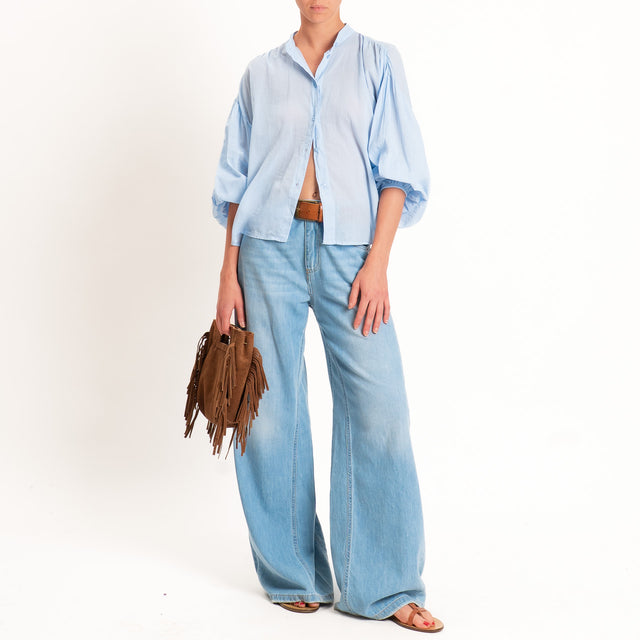 Tensione in-Camicia in mussola collo coreana - Celeste