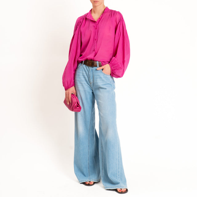 Tensione in-Camicia in mussola collo coreana - magenta