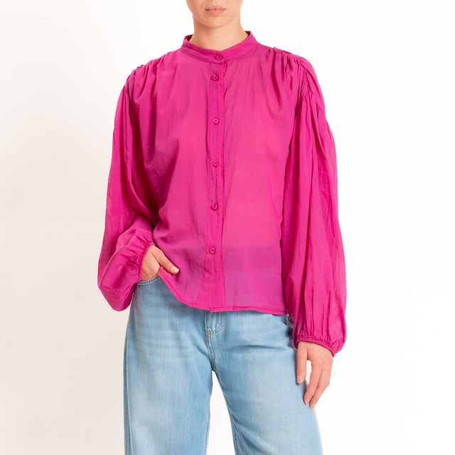 Tensione in-Camicia in mussola collo coreana - magenta