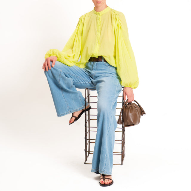 Tensione in-Camicia in mussola collo coreana - lime