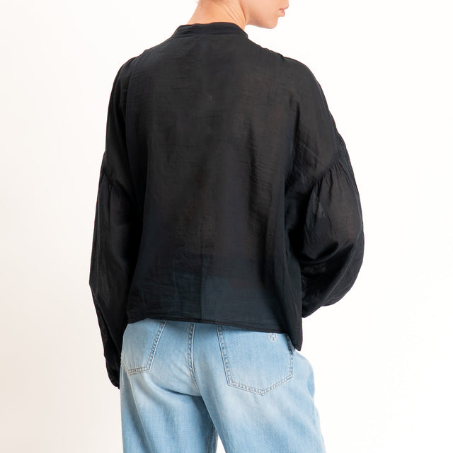 Tensione in-Camicia in mussola collo coreana - nero