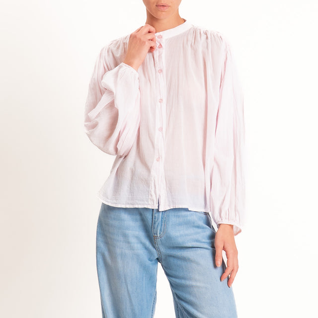 Tensione in-Camicia in mussola collo coreana - rosa