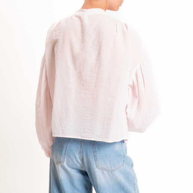 Tensione in-Camicia in mussola collo coreana - rosa