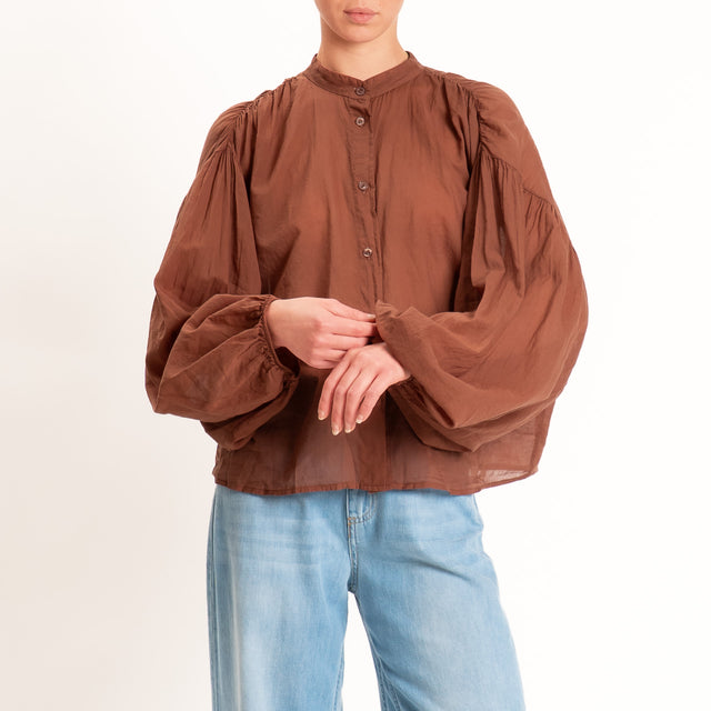 Tensione in-Camicia in mussola collo coreana - tabacco