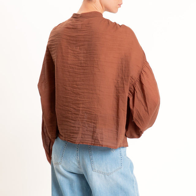 Tensione in-Camicia in mussola collo coreana - tabacco