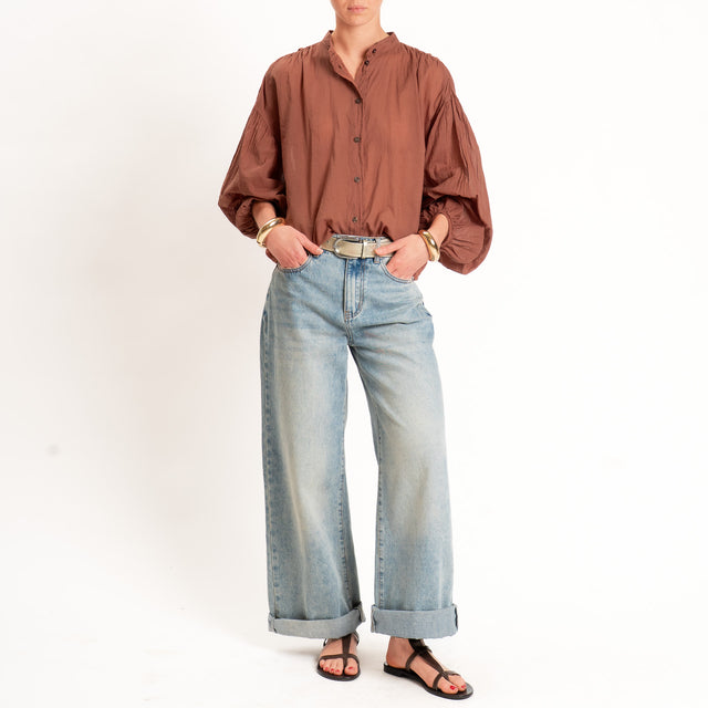 Tensione in-Camicia in mussola collo coreana - choco