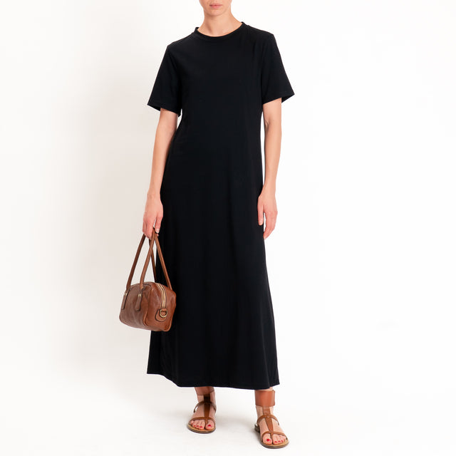 Tensione in-Abito girocollo mezza manica jersey di cotone - nero