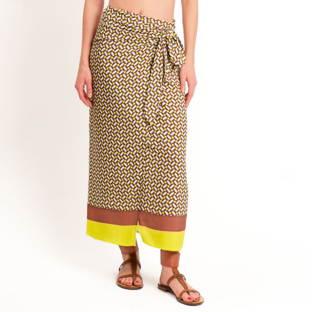 Tensione in-Gonna pareo fantasia geometrica - choco/lime