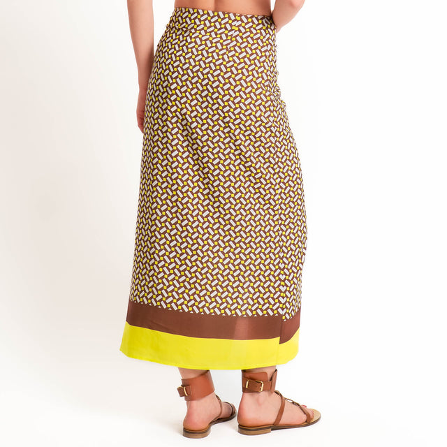 Tensione in-Gonna pareo fantasia geometrica - choco/lime