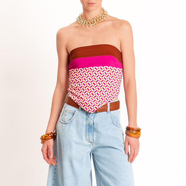 Tensione in-Top fascia fantasia geometrica - fucsia/burro