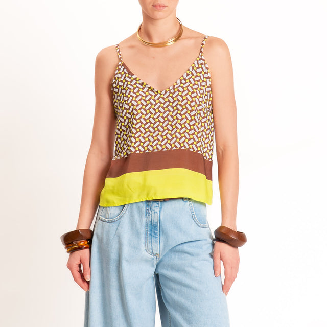 Tensione in-Top fantasia geometrica - choco/lime